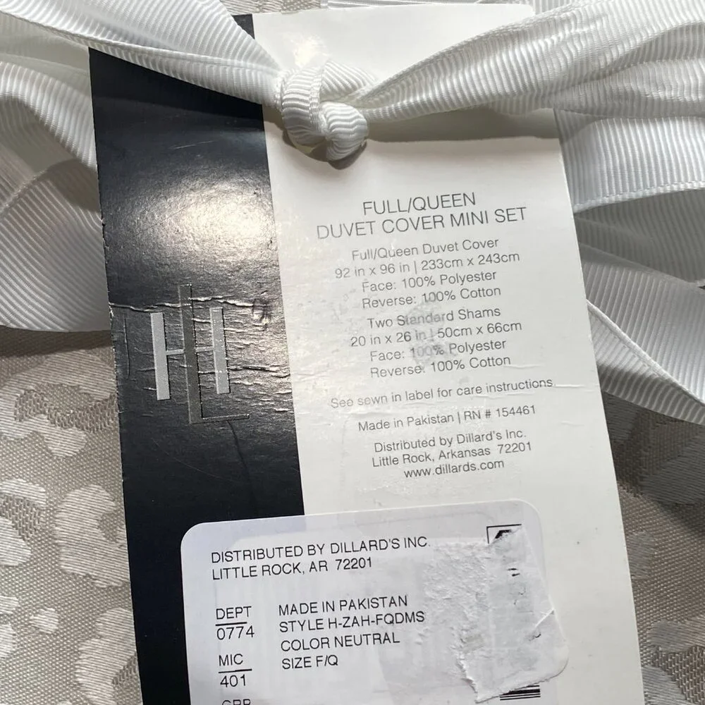 NEW Luxury Hotel Zahara Duvet Mini Set Full/Queen Polyester Neutral